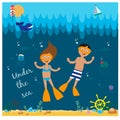 Illustration with diving girl and boy Royalty Free Stock Photo