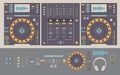 Illustration of dj mixing decks and elements.