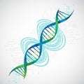 Illustration of a DNA double helix intertwines with binary code and Royalty Free Stock Photo