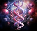 Illustration of a DNA strand floating in a celestial sphere