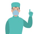 Illustration of doctor with antivirus protection, medical masks and protective glasses. Design element for poster, label