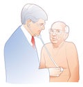 illustration of doctor auscultating an older man in a medical consultation.