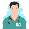 Illustration of a doctor in flat style. Anti coronavirus pandemic. Design element for poster, card, banner, flyer.