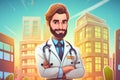 illustration of a doctor in a white coat with stethoscope, a friendly doctor for children, pediatrist