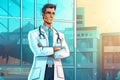 illustration of a doctor in a white coat with stethoscope, a friendly doctor for children, pediatrist