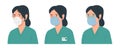 Illustration of doctor woman with antivirus protection, medical masks and protective glasses. Design element for poster