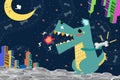 Illustration: Dog Godzilla attack the City on the Space Planet