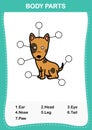 Dog vocabulary part of body,Write the correct numbers of body parts