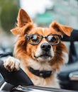 Stylish dog wearing sunglasses in a car. Royalty Free Stock Photo