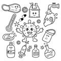 Illustration of doodle cute for corona virus Royalty Free Stock Photo