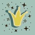 Illustration doodle simple princess crown with black stars on green background