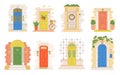 Illustration of doors from different countries, from travels. Collection of European old doors. Doodle vector style. Royalty Free Stock Photo