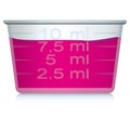 Illustration of dosing cup packaging object with liquid, cosmetic, medicine, supplement and vitamins