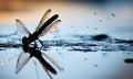 Illustration of a dragonfly landing in water AI generated original illustration Royalty Free Stock Photo