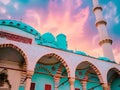 An illustration of a dramatic sky covering the beautiful architecture of a mosque, inspired by one of the mosques in Turkey Royalty Free Stock Photo