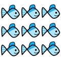 Illustration draw fish cartoon pattern seamless background
