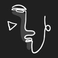 Illustration drawing of a face, artistic stylized line art no gender person, triangle play symbol musical reference