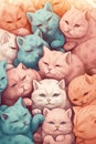 Illustration, drawing: pastel pink and blue kittens, cute animals. Royalty Free Stock Photo