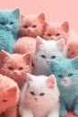 Illustration, drawing: pastel pink and blue kittens, cute animals.