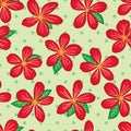 Flower red leaf green dot symmetry seamless pattern Royalty Free Stock Photo