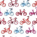 Illustration drawing seamless pattern with blue, purple, red bicycle