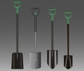 Illustration drawing of Shovels with green Handles