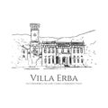 illustration drawing sketch Villa Erba Lake Como