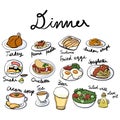 Illustration drawing style of food dinner collection