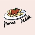 Illustration drawing style of penne pasta