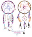 Illustration with dreamcatchers, hand drawn in watercolor on a white background Royalty Free Stock Photo