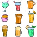 Illustration drink various doodle set