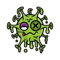 dying virus cartoon character is melting