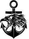 vector black silhouette of Eagle with Anchor. tattoo style.