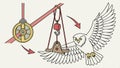 Illustration of an eagle being lifted by a pulley system mechanism vector design Generative AI
