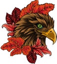 vector illustration of eagle head with leaves Royalty Free Stock Photo