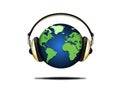 Illustration of earth globe and headphones Royalty Free Stock Photo