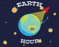 Illustration of Earth hour. Cartoon earth is going to turn off the lights Royalty Free Stock Photo