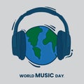 Illustration of earth listening music with headphone for music template design