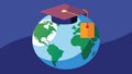 A illustration of an earthsized graduation cap with a hefty price tag looming over it showcasing the global concern of