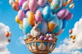 Illustration of easter bunny with Easter eggs flying in hot air balloon Royalty Free Stock Photo