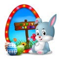 Easter bunny and eggs with frame egg Royalty Free Stock Photo