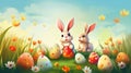 design Illustration Easter day background with rabbit cartoon