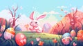 design Illustration Easter day background with rabbit cartoon