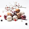Easter eggs with snow and holly berry on white background Royalty Free Stock Photo