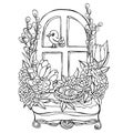 Illustration of easter, spring decor. Coloring picture. Hand drawing.