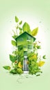 Illustration of an ecological house on white background. Environmental protection renewable energy and new life concept, green Royalty Free Stock Photo