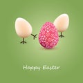 Happy Easter Card with Three Funny Walking Easter Eggs Royalty Free Stock Photo
