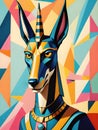 illustration of egyptian sphinx and egyptian anubis on red background Royalty Free Stock Photo