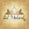 Illustration of Eid Mubarak background with mosque. CONTAINS Seamless pattern