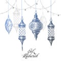 Illustration of Eid mubarak. Beautiful islamic and arabic lantern